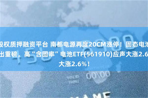 股权质押融资平台 南都电源再度20CM涨停！固态电池再出重磅，高“含固率”电池ETF(561910)应声大涨2.6%！